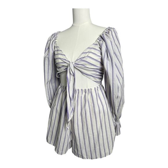 NWT Topshop Striped Romper Womens Playsuit Keyhole Tie front Pinup Smocked - Picture 3 of 10